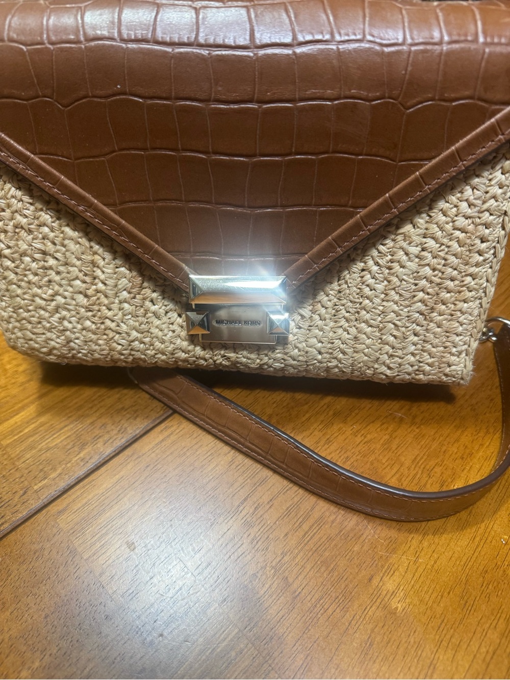 Michael Kors Brown and Natural Straw Crossbody Bag